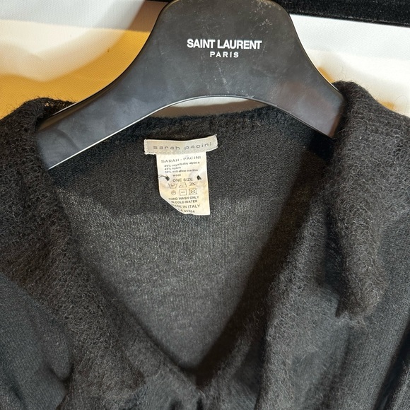 Sarah Pacini L black sweater royal alpaca nylon blend designer ruffled soft - Picture 4 of 11